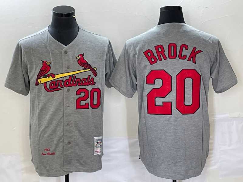 Men%27s St Louis Cardinals #20 Lou Brock Grey Wool Stitched Throwback Jersey->texas rangers->MLB Jersey